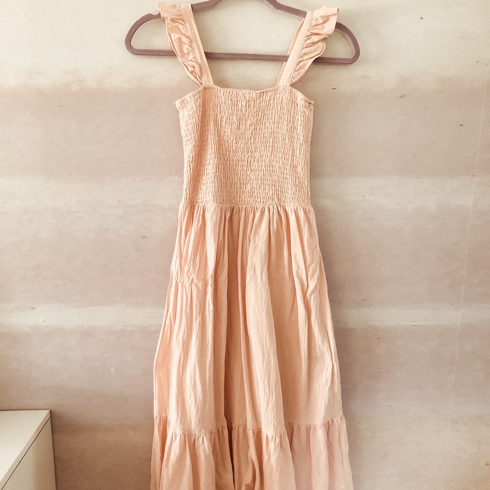 Flutter sleeve linen midi dress